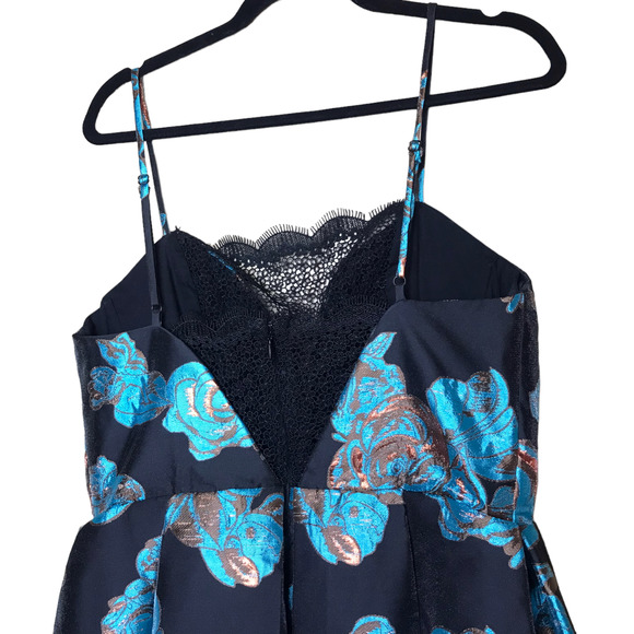 ASOS Salon Womens Metallic Flower Jacquard Midi Dress Blue Black Size 12 Prom - Picture 5 of 16